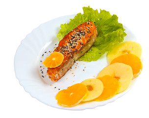 Image showing fish boiled salad plate isolated on white background clipping pa