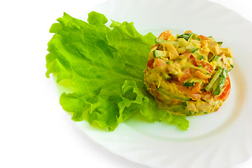 Image showing tomatoes cucumbers lettuce tasty mayonnaise apple isolated on wh