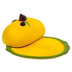 Image showing yellow plate tray with lid for food isolated (clipping path)