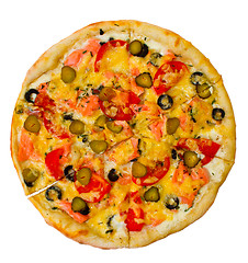 Image showing pizza a cucumber isolated white food cheese italian tomato meal 