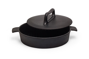 Image showing skillet kitchen black design roaster pan cover fry isolated