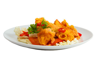 Image showing fried fish dish meal isolated a on white background clipping pat