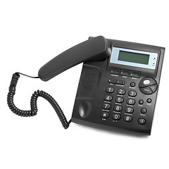 Image showing black modern phone call with cord isolated