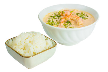 Image showing soup food shrimp rice plate isolated white background clipping p