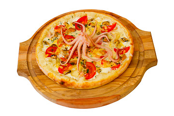 Image showing octopus pizza seafood tasty on white background (clipping path)