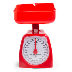 Image showing red kitchen scales isolated on white background