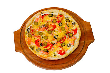 Image showing pizza isolated white cucumber cheese a food italian tomato meal