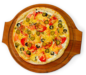 Image showing tasty large pizza cucumber on white background