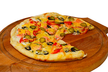 Image showing isolated dinner baked pizza food cheese a italian tomato white c