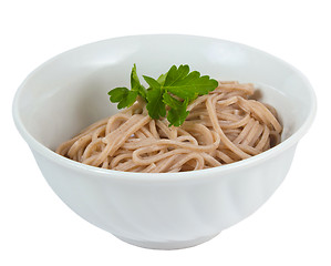 Image showing tasty dark pasta in a bowl isolated on white background clipping