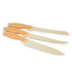 Image showing set beige of knives for kitchen isolated