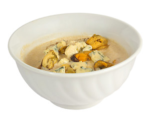 Image showing soup and cheese mushrooms isolated on white background clipping 