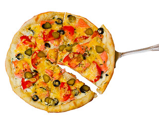 Image showing cucumber isolated pizza white food cheese italian a tomato meal