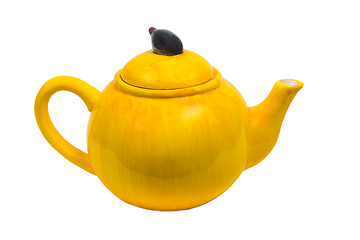 Image showing kettle ceramic yellow teapot tea isolated on white background cl