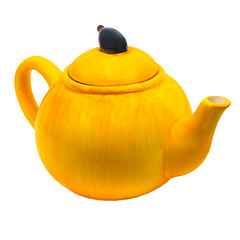 Image showing ceramic kettle yellow teapot tea isolated (clipping path)