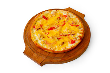 Image showing isolated baked pizza fast dinner crust a italian food cheese tom