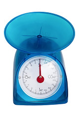 Image showing blue kitchen scale red arrow isolated (clipping path)