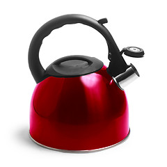 Image showing isolated kettle red on white background with clipping path