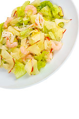 Image showing apples shrimp and salad isolated a on white background clipping