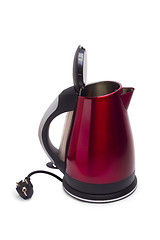 Image showing electric open red kettle isolated white background