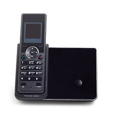 Image showing black wireless cordless phone isolated on white background