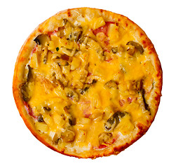 Image showing baked pizza fast dinner a crust italian mushrooms food cheese is