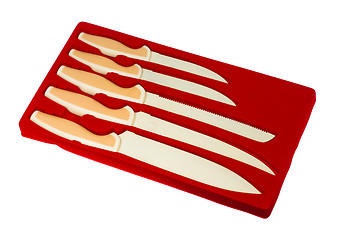 Image showing set of knives for kitchen isolated (clipping path)