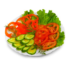 Image showing Salad of cucumber and tomato salad appetizer with slices of fenn