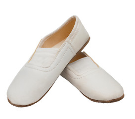 Image showing shoes ballet old children  white pink pointe slippers isolated c