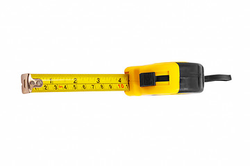 Image showing instrument measuring measuring tape on white background (clippin
