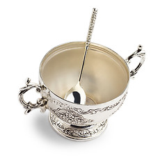 Image showing vintage old  bowl cup with a dollop of medieval isolated on whit