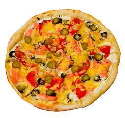 Image showing pizza a isolated white cucumber food cheese italian tomato meal 