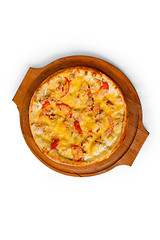 Image showing baked pizza fast dinner crust italian food cheese isolated tomat