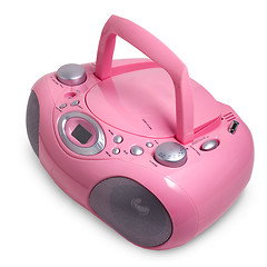 Image showing pink mp3 stereo cd radio cassette recorder isolated on a white b