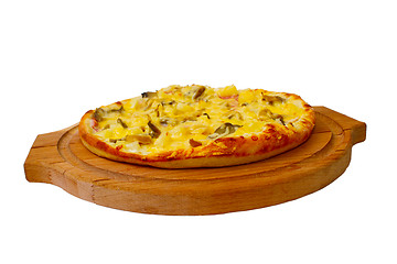 Image showing baked pizza mushrooms a fast dinner crust italian food cheese is