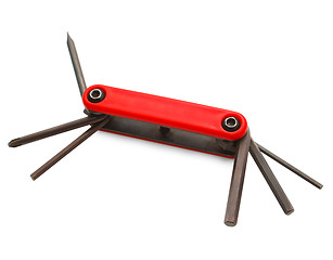 Image showing red folding screwdriver set of tools on white background