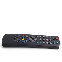 Image showing black tv remote control isolated a on white background