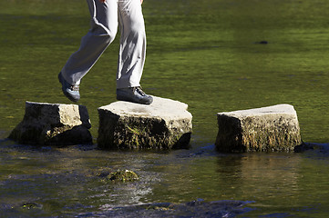 Image showing crossing three stepping stones in a river