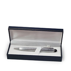 Image showing ballpoint silver pen in a gift box