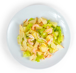 Image showing apples shrimp salad isolated on white background