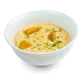 Image showing mushrooms and soup plate isolated on white background 