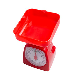 Image showing scale weight balance measuring kitchen red isolated on white bac