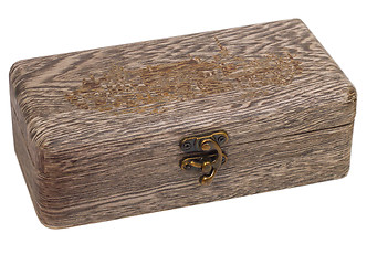 Image showing antique engraved wooden jewelry box isolated (clipping path)