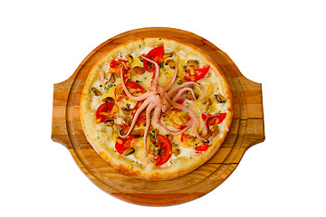 Image showing pizza isolated white a octopus cheese food italian tomato meal f