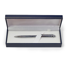 Image showing pen ballpoint silver gift box isolated on a white background