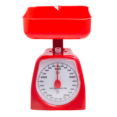 Image showing scale weight balance measuring kitchen red isolated on white bac