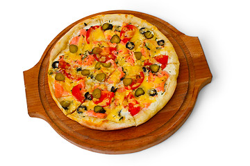 Image showing pizza isolated white cucumber food cheese italian a tomato meal