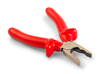 Image showing red open pliers isolated on white background