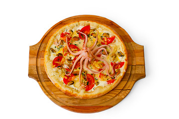 Image showing pizza isolated white a octopus cheese food italian tomato meal f