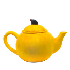 Image showing teapot yellow ceramic kettle tea isolated (clipping path)